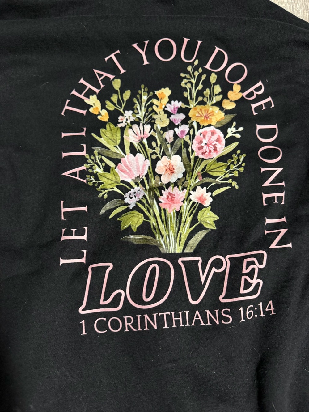 Gildan Black Sweatshirt Floral 'Love' 1 Corinthians Graphic